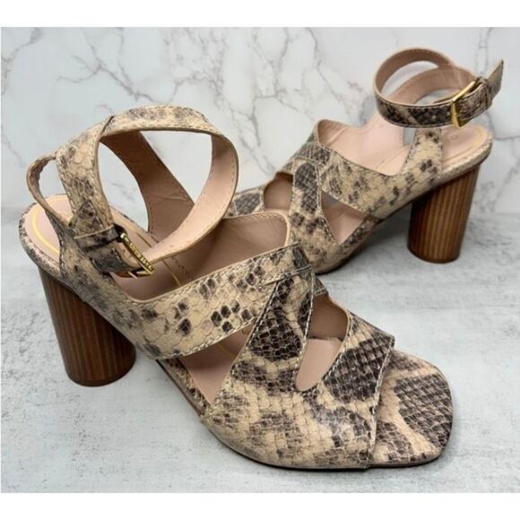 Cole Haan Womens Snakeskin Print Leather Ankle Strap Block Heel Sandals Size 11 - Picture 4 of 7